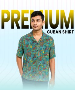 Cyan Blue Abstract Printed Cuban Shirt