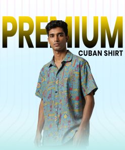 Slate Blue Tribal Block Print Cuban Shirt